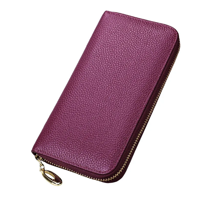 Многофункциональные женские кошельки из натуральной кожи, длинные женские кошельки, RFID клатч, Женский держатель для карт, кошелек на молнии для телефона, кошелек для монет - Цвет: Фиолетовый