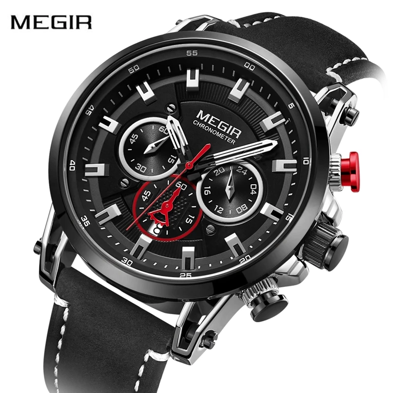 

MEGIR Men's Watch Multi-function Military Waterproof Chronograph Auto Date Clock Top Brand Sport Wristwatch Erkek Kol Saati