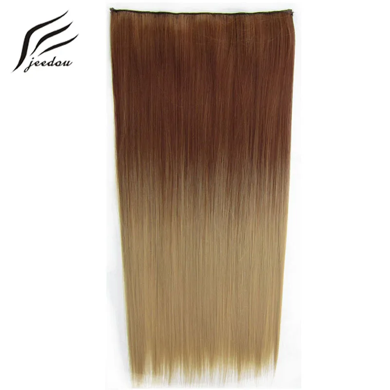 jeedou Gradual Ombre Color Straight Hair Clip in One Piece 5Clips Hair Extension 60cm 130g Synthetic Brown Black Balayage