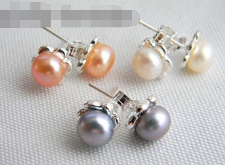 

FREE SHIPPING>>> free shipping 00432 3Paris Pink White Black Flat Round Freshwater Pearl Stud Earring