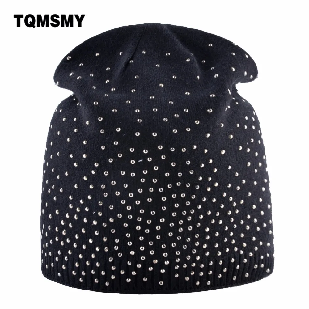

TQMSMY Women Winter Hats Female Full Rhinestone Skullies Hats Beanies Cap for Women Warm Casual Double Layer Beanies Hats TMD38