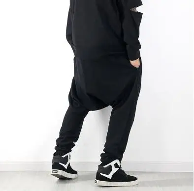 Мужские Мешковатые шаровары размера плюс, мужские хип-хоп штаны с заниженным шаговым швом, повседневные уличные брюки, мужские однотонные спортивные штаны с эластичной резинкой на талии Ds50293 - Цвет: black