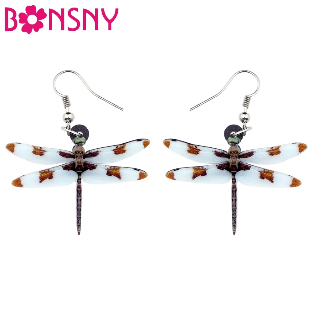 

Bonsny Acrylic Unique Spotted Dragonfly Earrings Big Long Dangle Drop Fashion Insect Jewelry For Women Girl Summer Accessories