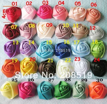 

FZ0003 Mix 35 colors 105pcs Rolled satin Rosettes About 4cm Rose Flower for Headwear Hair accessories Wedding Decoration