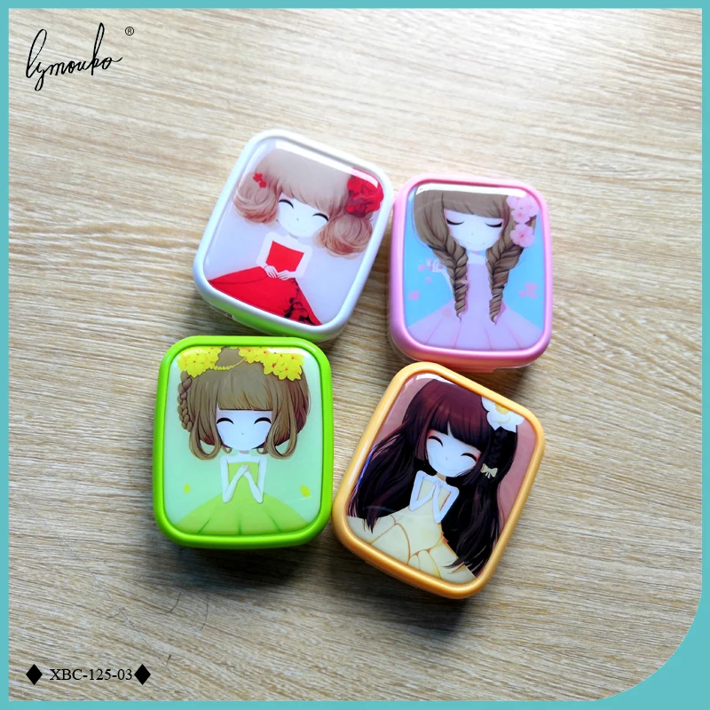 

Lymouko Smiling Face Little Princess with Golden Curly Hair with Mirror Contact Lens Case for Holder Lenses Container Box