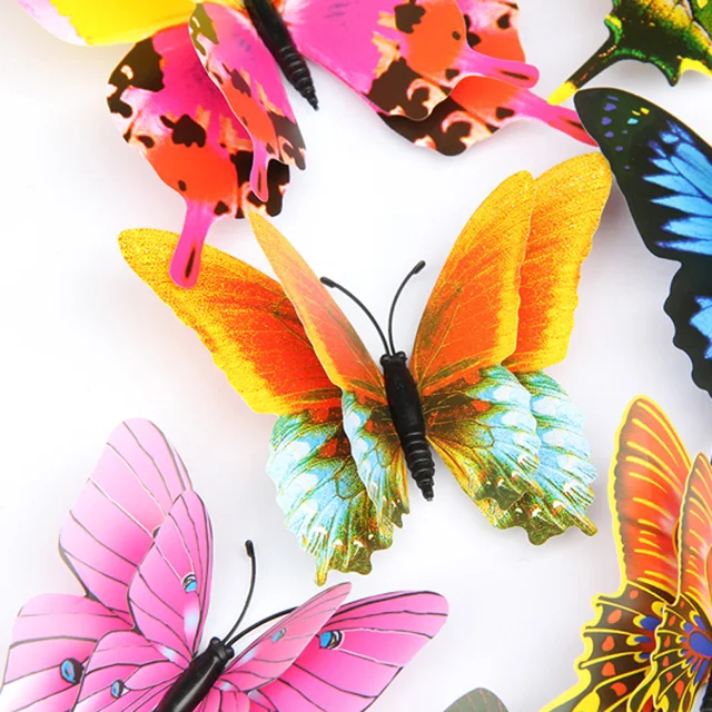 New 12pcs/set 3D Double layer Pteris butterfly Wall Sticker Home decoration Colorful Butterflies on wall Magnet Fridge stickers 4