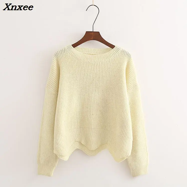 women sweater and pullovers knitted long sleeve sweaters Solid color crewneck Casual 2018 Cute sweater knitting pullover Female