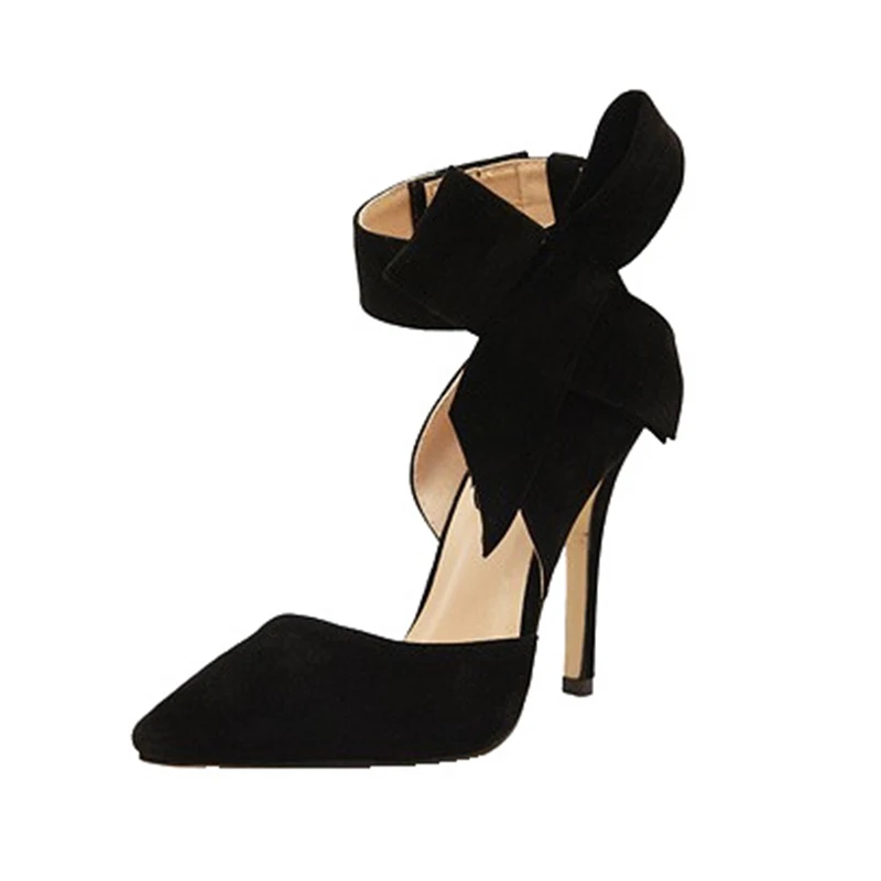 

Spring Womens Pumps Ankle Strap Big Bowtie Elegant Thin High Heel Shoe Ladies Pointed Toe Party Wedding Shoes Dress Footwear