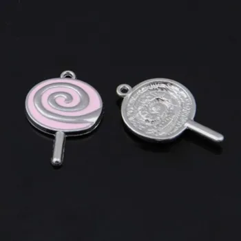 

NCRHGL Lovey Gift For Kids Pink Lollipop Pendant Charms Making Earrings Necklace Bracelets Jewelry Christmas Gifts Ornament 20pc