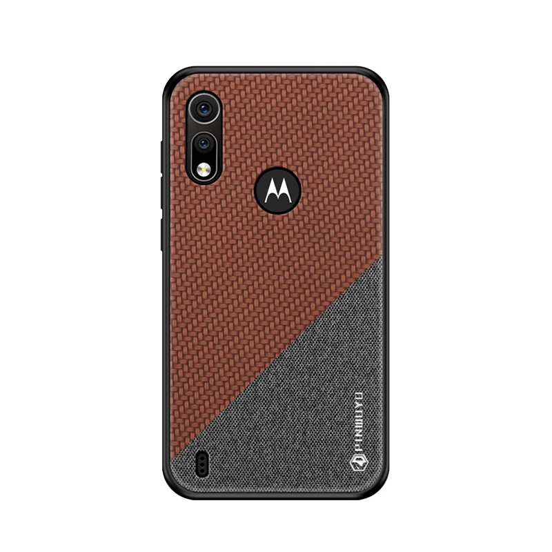 Для Motorola One/One Vision чехол для Moto P50/P30 P40 Play power PC ткань+ Силиконовый противоударный задний Чехол защитный чехол - Цвет: Brown