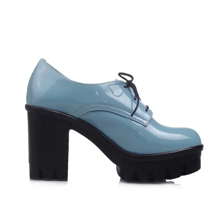 Details about   Womens Patent Leather Lace up Platform Round toe Punk Shoes High Heel Oxfords SZ