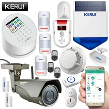 Kerui w2 gsm pstn беспроводной домашней безопасности системы smart сигнализация + 720 wi-fi водонепроницаемый внешний ip-камера + солнечная сирена, строб
