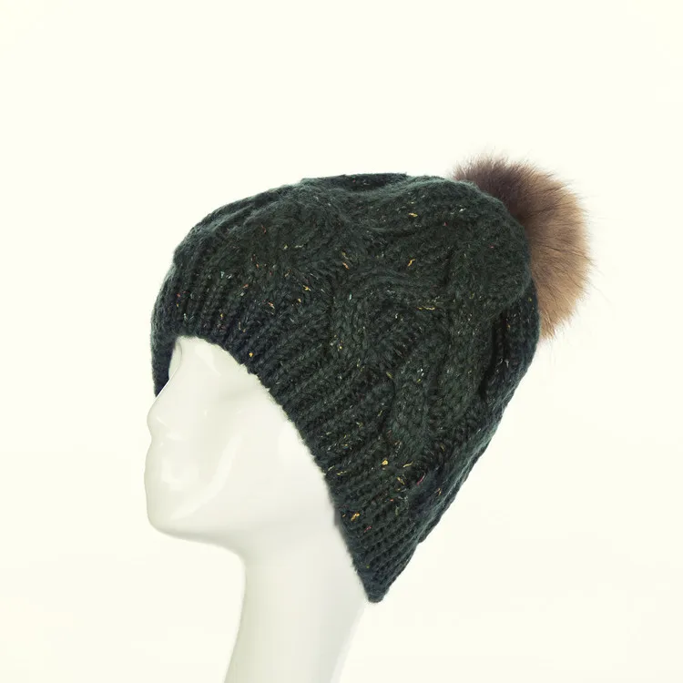 2018 New Winter Double-layer Hats Women Beanie Hat Fashion Thickening Knitted Wool Hand Made Twist Hats for Girls Pom Caps HC08 (1)