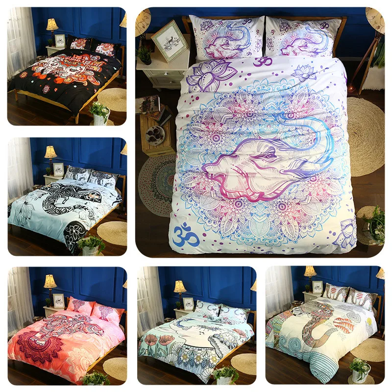 

Nordic 3D Elephant Bed Linens Set Bohemian National 3pcs Bedclothes Bed Set Full Size Bed Comforter Duvet Cover Set Bedding Set