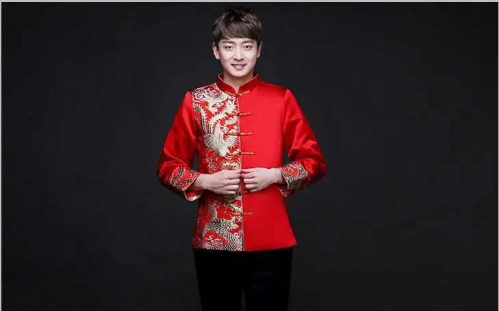 Традиционное мужское китайское платье жениха платье Мужчины cheongsam куртка китайского кроя Tang костюм винтажная одежда куртка для зарубежных