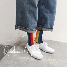 Яркие солнечные Хлопковые женские короткие носки с радужным мостом, модные милые цветные носки высокого качества, весенне-летние носки, 3 пары