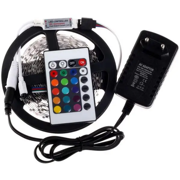 

3528 RGB LED Strip 300Leds/5M SMD + 24Key IR Remote Controller + 12V 2A Power Adapter Flexible LED Light Free Shipping