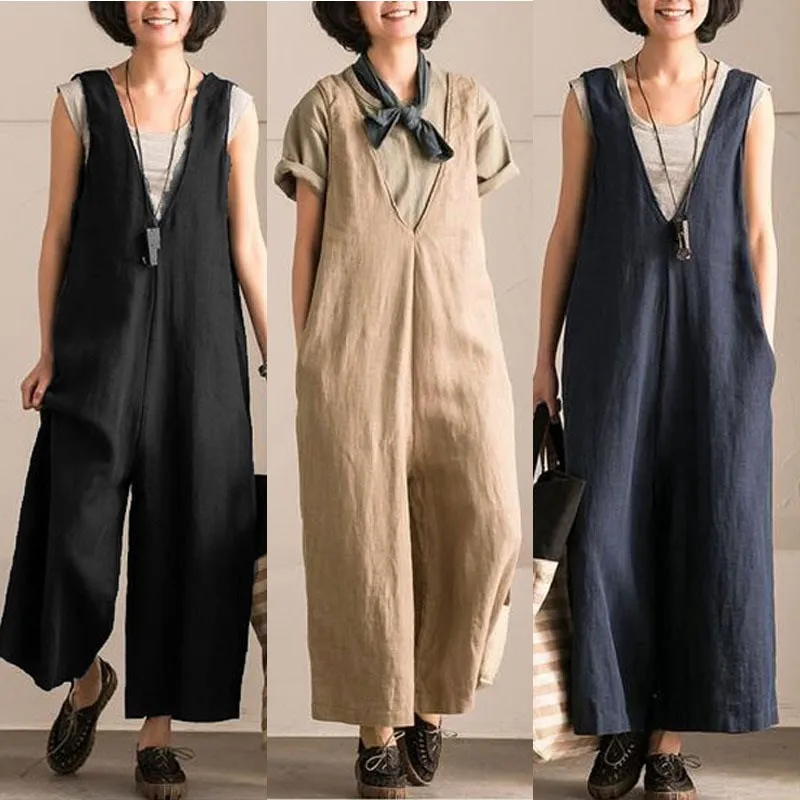 2019 Women Wide Leg Trouser Vintage Overalls Casual Sleeveless Strappy Jumpsuit Loose Rompers Plus Size Jumpsuits 2019 Women Wide Leg Trouser Vintage Overalls Casual Sleeveless Strappy Jumpsuit Loose Rompers Plus Size Jumpsuits
