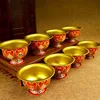 8pcs/Set Alloy Metal Tibetan Supply Buddhist 6cm Hand Painted Craft Eight Auspicious Symbol Sacrifice Cleaned Bowel/Cups Sets 1
