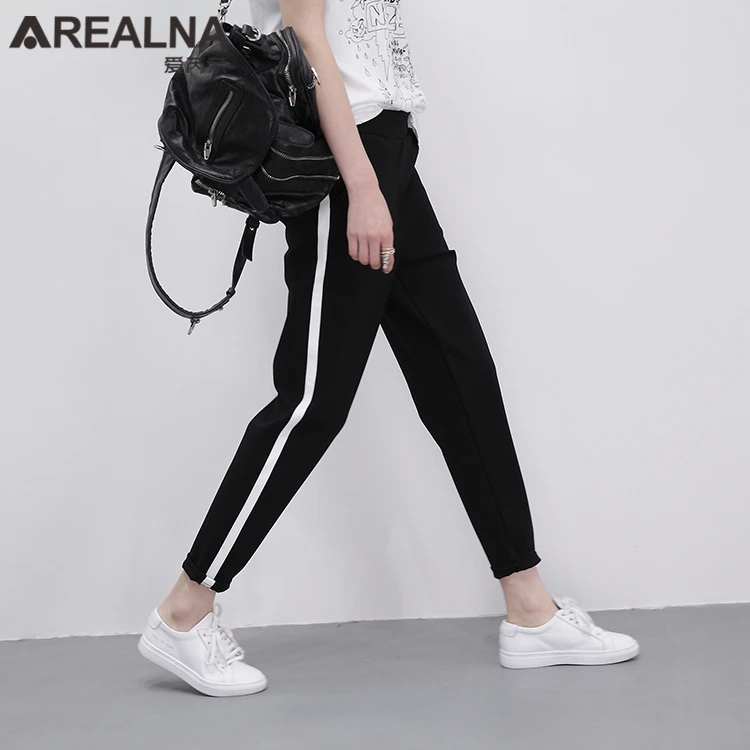 

2018 Fashion High Waist Loose Harem Striped Pants Women Classic Joggers Trousers Black Sweatpants White Stripe Women Ankle Pants