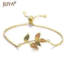 Juya ветка с листьями браслет femme инкрустированный цвет циркон горный хрусталь регулируемые цепи браслеты-Листья для женщин pulsera mujer