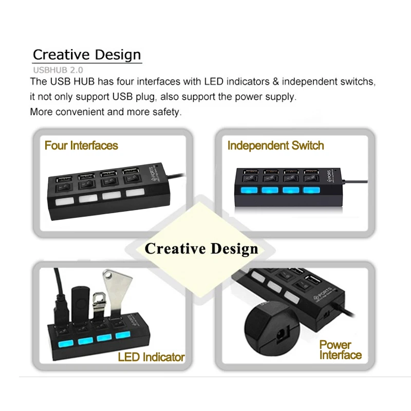 Мини концентратор USB 2 0 Разветвитель 4/7 порты с переключателем вкл/выкл поддержка