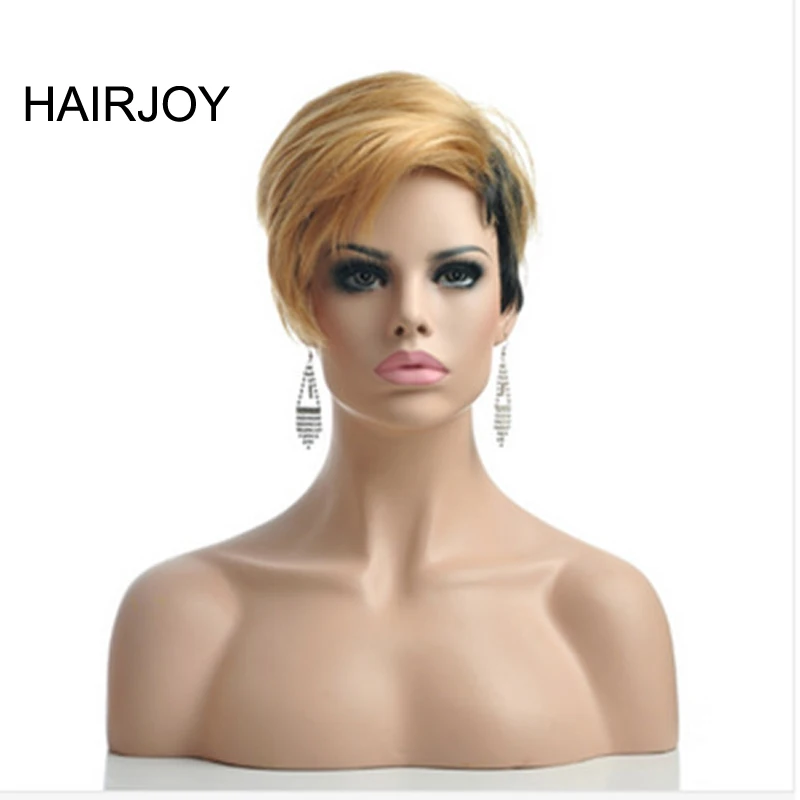 Buy Hair-Wig 2-Tones Short Blonde Black Synthetic Straight Double-Color Women Capless Daily KynJKgOE