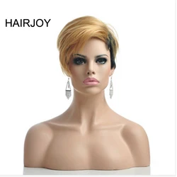 HAIRJOY Capless Synthetic Women Blonde Black 2 Tones Double Color Short Straight Hair Wig Daily HAIRJOY Capless Synthetic Women Blonde Black 2 Tones Double Color Short Straight Hair Wig Daily
