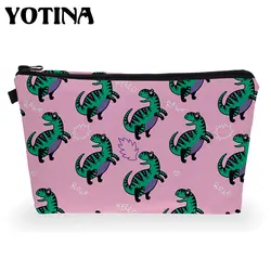 Yotina с принтом динозавра макияж Чехол узор Милая Косметика Pouchs для путешествий для женщин на молнии косметичка макияж сумка