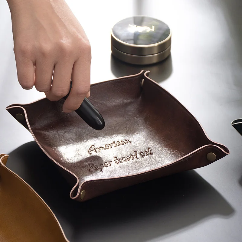 Creative American Leather Cosmetic Storage Box Retro Key Jewelry Lipstick Brush Makeup Office Articles Tray Sundries Organizer