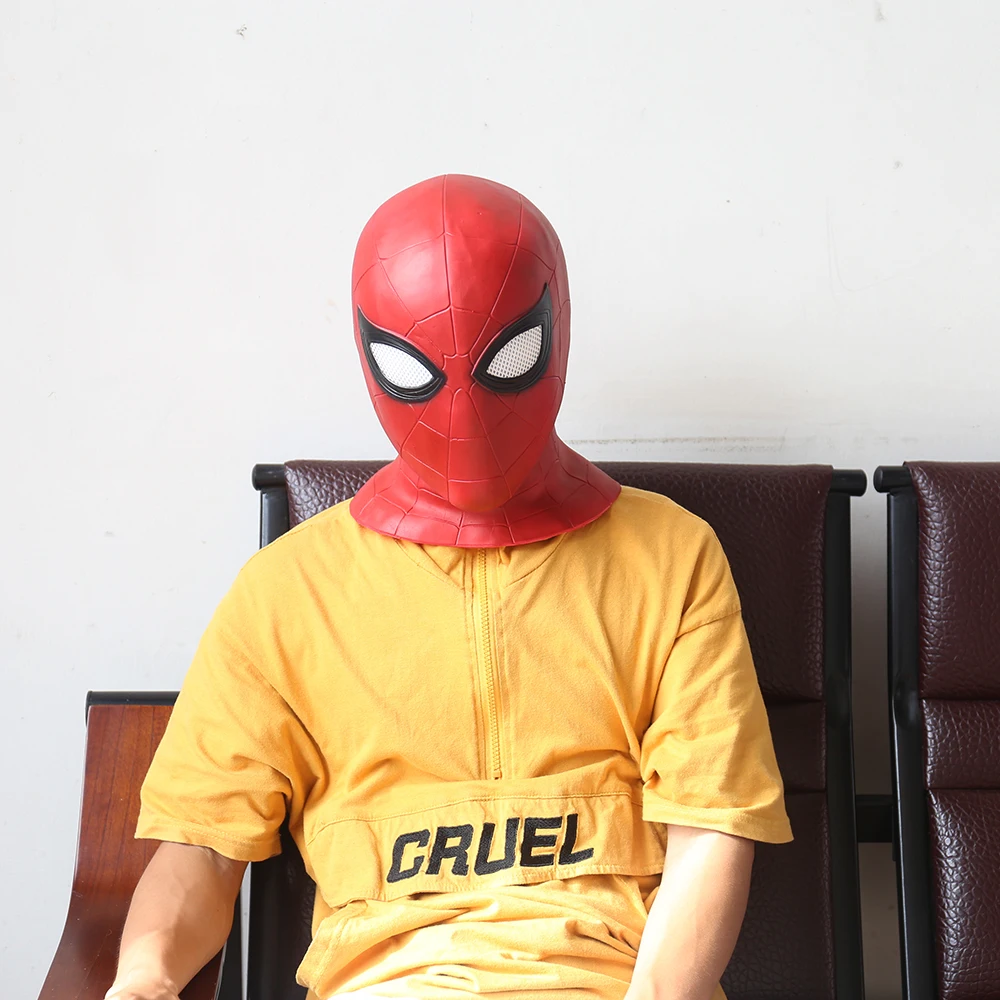 

New 2018 Avengers 3 Infinity War Spiderman Mask Cosplay Iron Spiderman Latex Red Mask Full Head Masks Halloween Costume Props