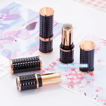 

12.1mm Black Rose Gold Plastic Empty Cosmetic Lipstick Tube, DIY Handmade Beauty Lip Rouge Refillable Container, Lip Balm Bottle