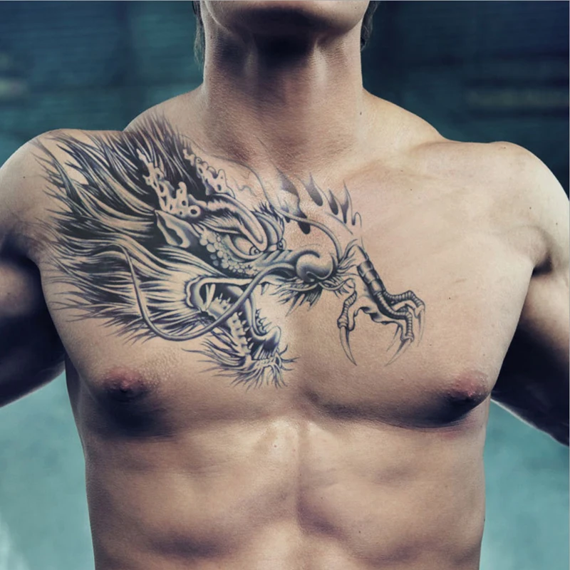 Тату наклейка с большой головой Dragon временная вспышка для мужчин 1 шт.|tattoo body|head