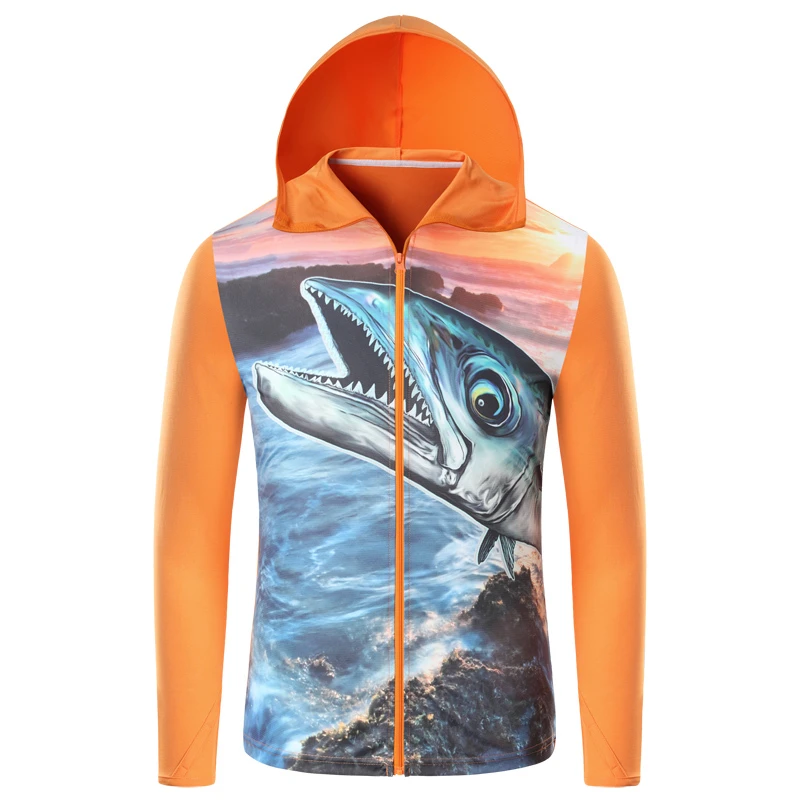

Ultra-Light Printing Hooded Fishing Clothings Quick Dry Sun Protection Fishing Shirts Anti-UV Outdoor Cycling Fishing Clothes