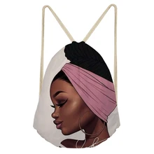 NOISYDESIGNS Black Art African Girl Printing Drawstring Bags Women Ethnic Style Beach Shoulder Bag Ladies Drawstring Bagpack