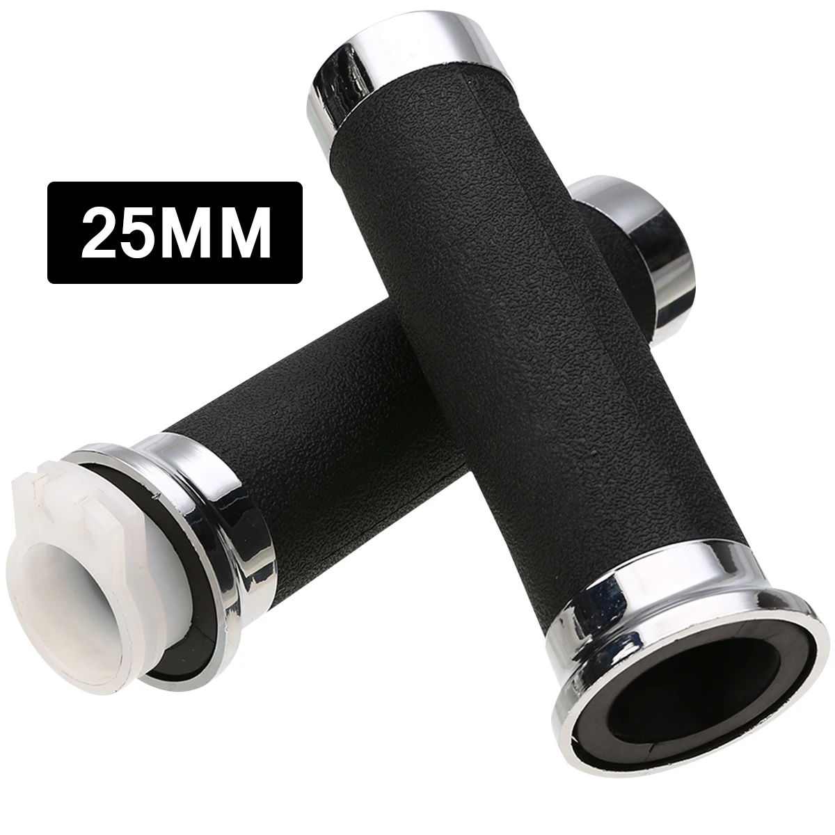 Mayitr 1 Pair 25mm Motorcycle Handlebar Hand Grips Black And Sliver Rubber Plastic Handle Bar For Honda For Yamaha