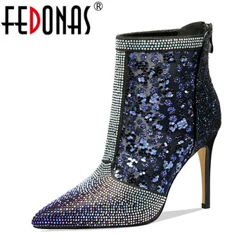 

FEDONAS Fashion Blingbling Women Ankle Boots 2021 New Elegant Sexy High Heels Pointed Toe Wedding Party Shoes Woman Summer Shoes
