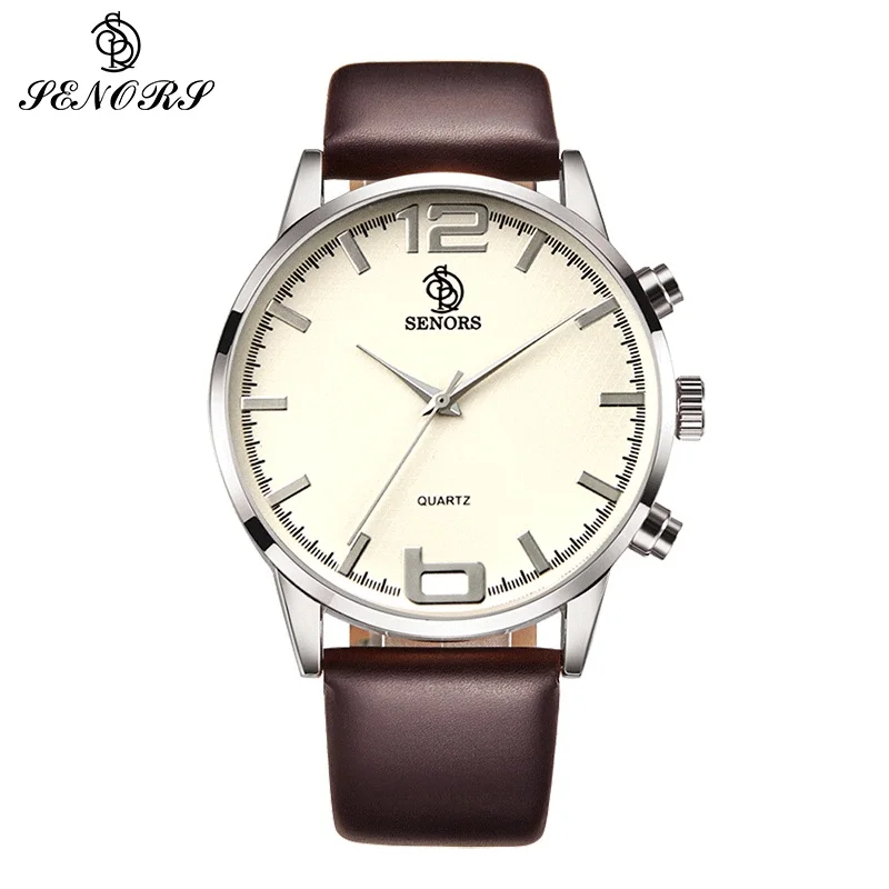 

SENORS Brown Leather Black Dial Analog Wrist Watch Sports Watches Leather Mens watch