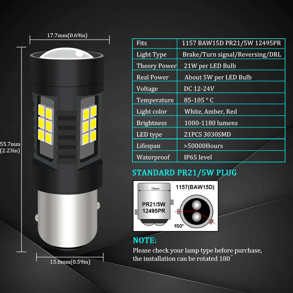 2) 1157 светодиодный лампы BAW15D PR21/5 Вт 12495PR светодиодный автоматические светодиоды лампы тормозной фонарь дневные ходовые огни запасной светильник 12V 24V белого и желтого цвета, желтый красный