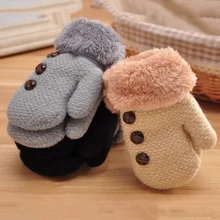 1 пара, зимние детские висящие перчатки для мальчиков и девочек, детские варежки с длинными пальцами, теплые Детские флисовые меховые перчатки на пуговицах для детей от 3 до 6 лет, AN88