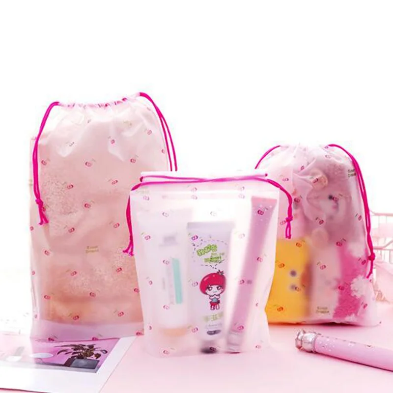 

Travel Transparent Scrub Cherry Cosmetic Bag Makeup Case Women Zipper Make Up Bath Organizer Storage Pouch Toiletry Wash Kit