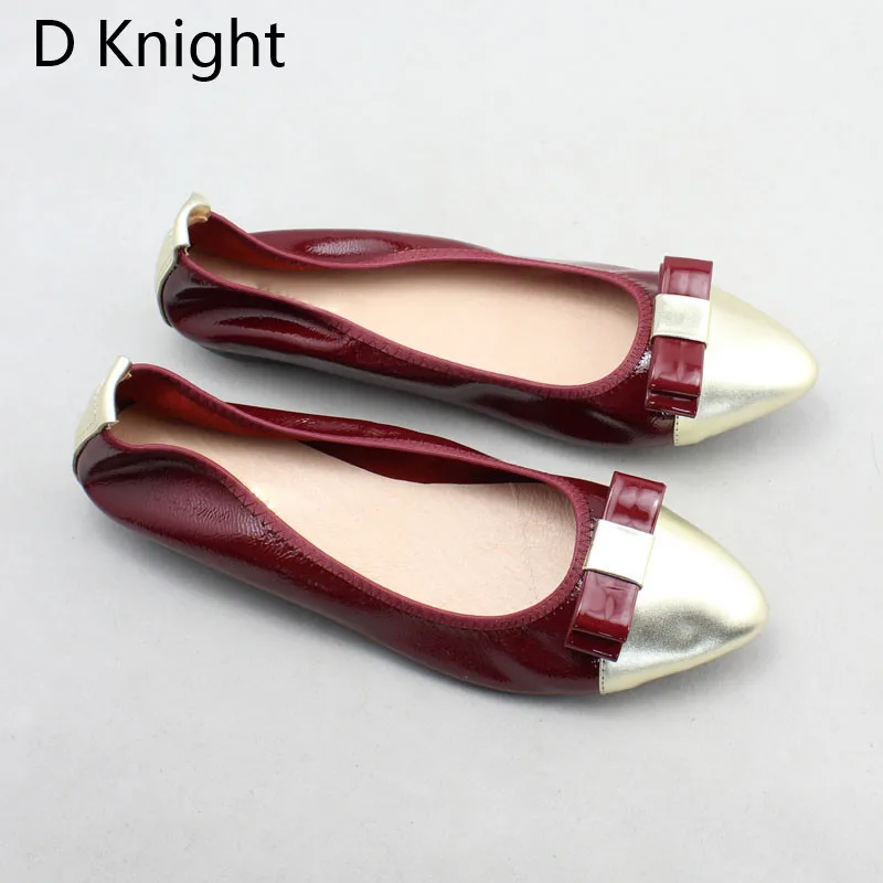 2018 Spring Autumn Shoes Woman Patent Cow Leather Flats Women Slip On Bowtie Women's Loafers Female Moccasins Shoe Large Size 43 (19)