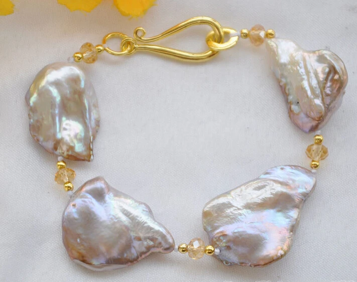 

fast shipping>8" 30mm LAVENDER BAROQUE KESHI REBORN PEARL crystal faceted BRACELET