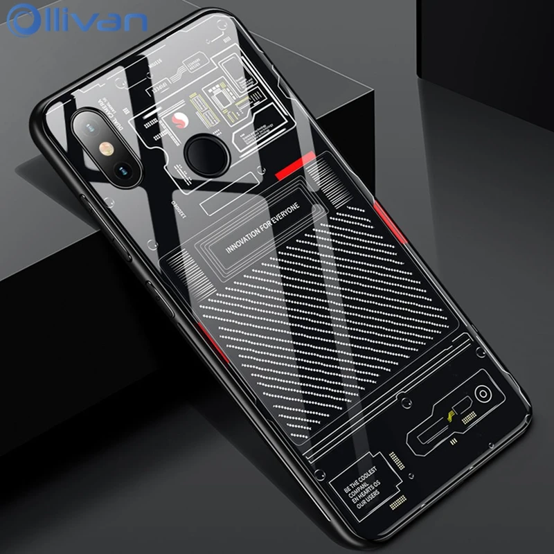 Ollivan Tempered Glass Case For Xiaomi Mi 8 Case Original Phone Back Cover Cases For Xiaomi Mi 8 Se 8 Redmi Note 5 Coque Funda