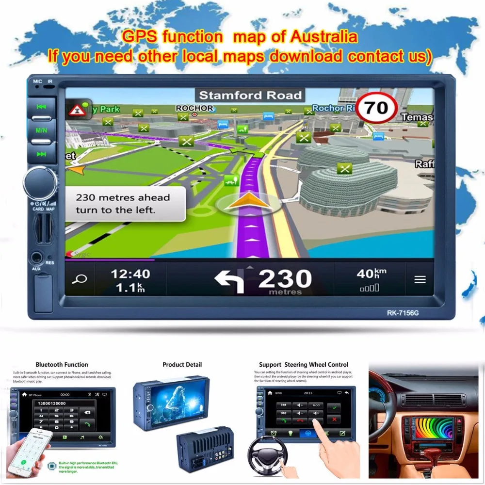 

7" 2DIN Touch Screen Car MP5 Player GPS Nav Bluetooth RDS Radio Stereo + 8GB Map of Australia