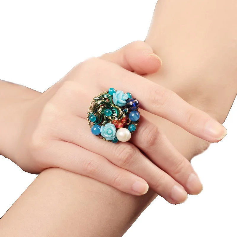 

2017 new vintage Charm finger big Adjustable rings for women Wedding Jewelry Birthday Nature Stone Fashion Gifts Trendy Party