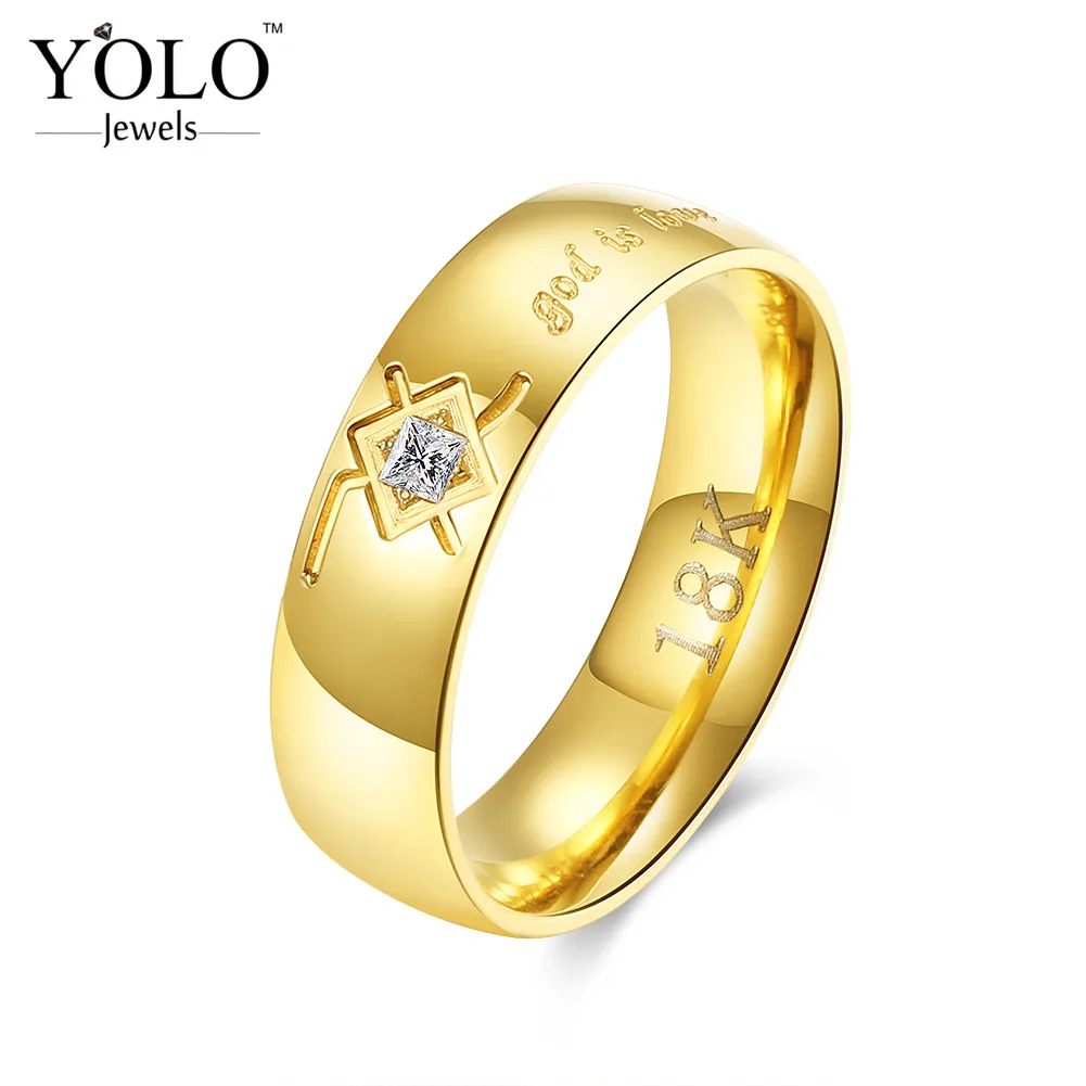 YOLO Jewels Stainless Steel Wedding Rings for Men Cubic Zirconia Ring