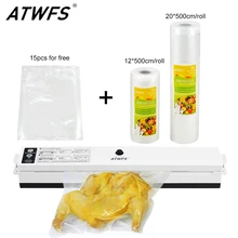 ATWFS вакуумный упаковщик упаковочная машина Вакуумный пакет упаковщик включает в себя 15 упаковочных пакетов для хранения пищевых продуктов в рулонах 20 см+ 12 см X 500 см
