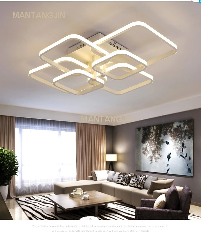 Прямоугольные акриловые Алюминиевые Современные светодиодные потолочные лампы для гостиной спальни AC90-265V белый Потолочный светильник