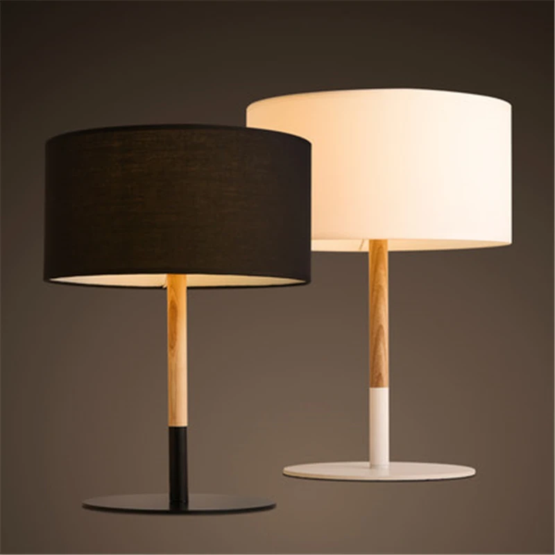 

Retro Coffee Shop Table Lamp Wood Cloth Vintage Desk Lamp Bedroom Bar Table Light Desk Light Black/White E27,90V-220V